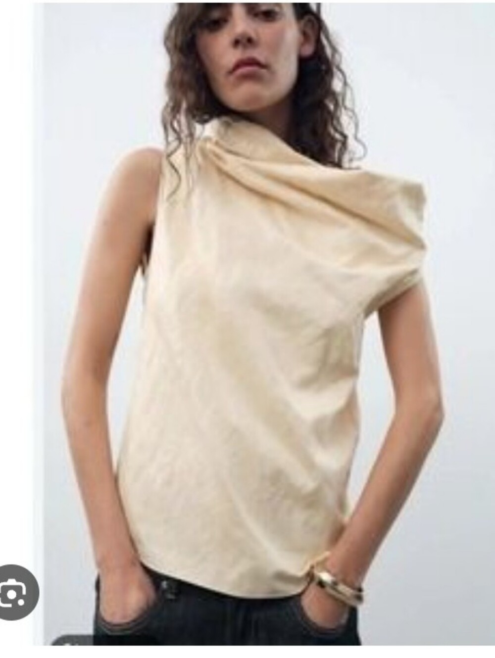 Zara Cream Draped Sleeveless Top